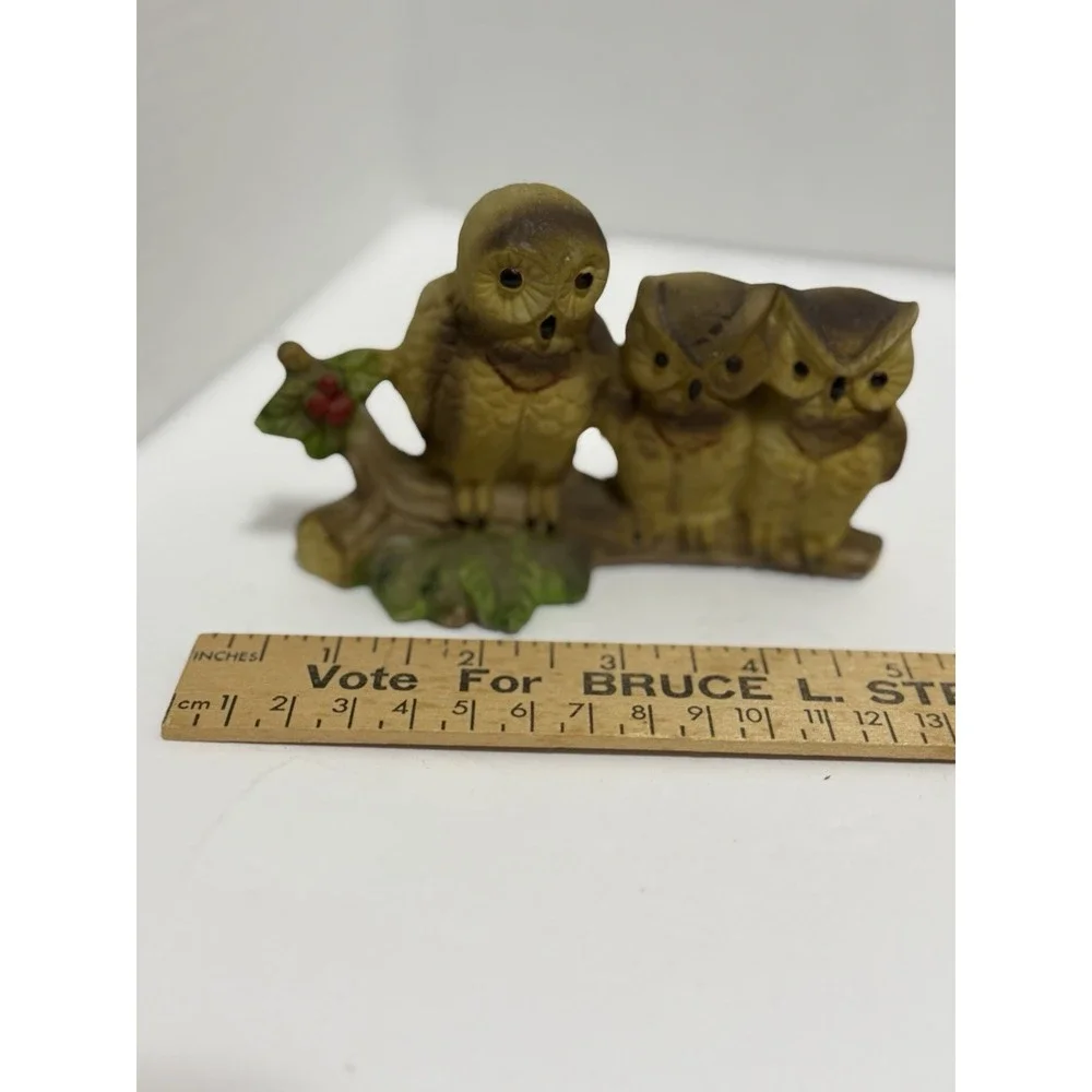 Vintage Owl Family Figurine | Rustic Woodland Shelf Decor | Estate Find